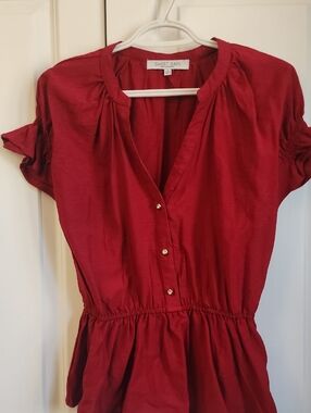 Sweet Rain Deep Red Button-Front Peplum Blouse